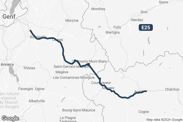 In blau eingezeichnete Europstrasse E25 ohne Sperrung