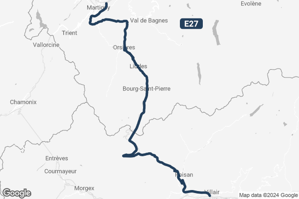 In blau eingezeichnete Europstrasse E27 ohne Sperrung