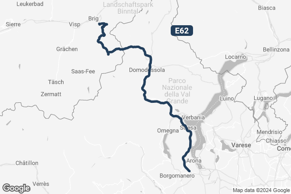 In blau eingezeichnete Europstrasse E62 ohne Sperrung