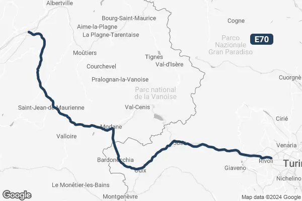 In blau eingezeichnete Europstrasse E70 ohne Sperrung